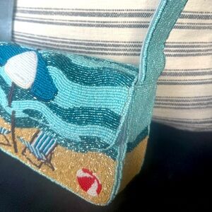 TikTok Viral Blue Beaded Beach Scene Women's Bag